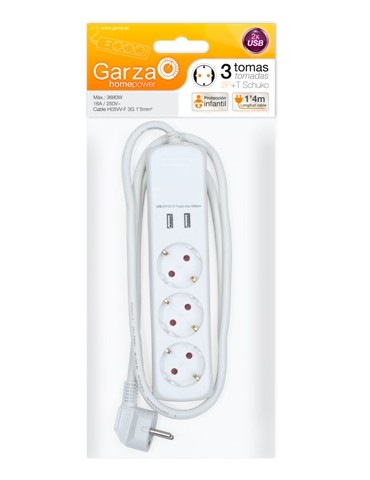 BASE MULTIPLE 3T+2USB CABLE 3X1,5 1,4M 420006 BLANCO